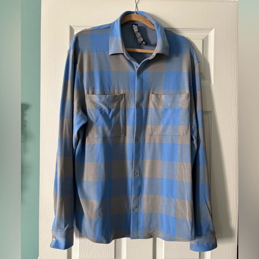 Lululemon Athletica Blue and Gray Checkered Men's Shirt